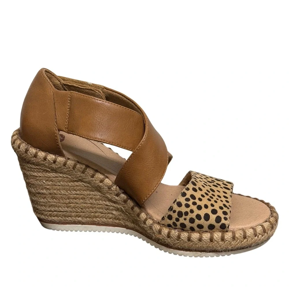 Dr. Scholl's Wedge Sandals Womens 6 Sunray Brown Leopard Espadrille EUC